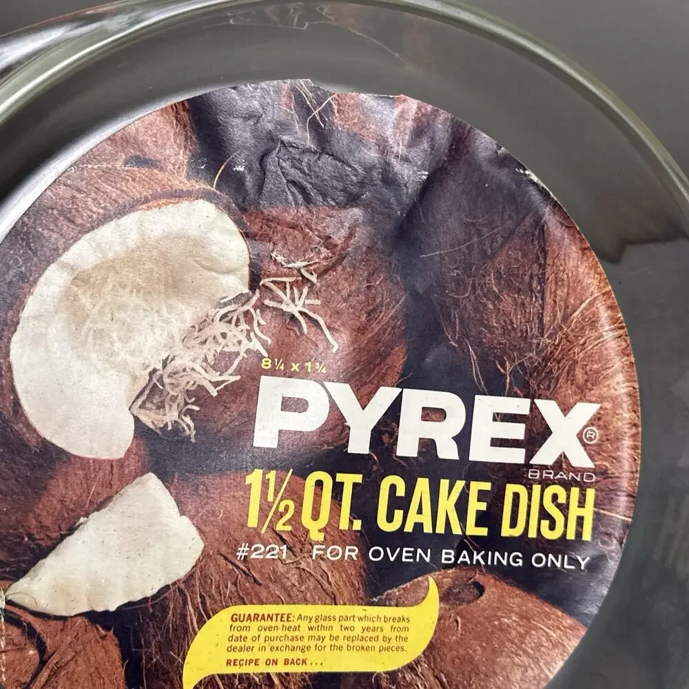 Vintage Pyrex 221 Round Cake Dish 1½ Qt NOS Original Label & Recipe Insert New